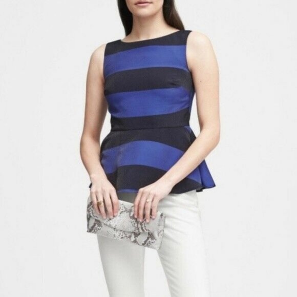 🏆 Banana Republic Rugby-Striped Peplum Blouse 2P - Picture 1 of 2